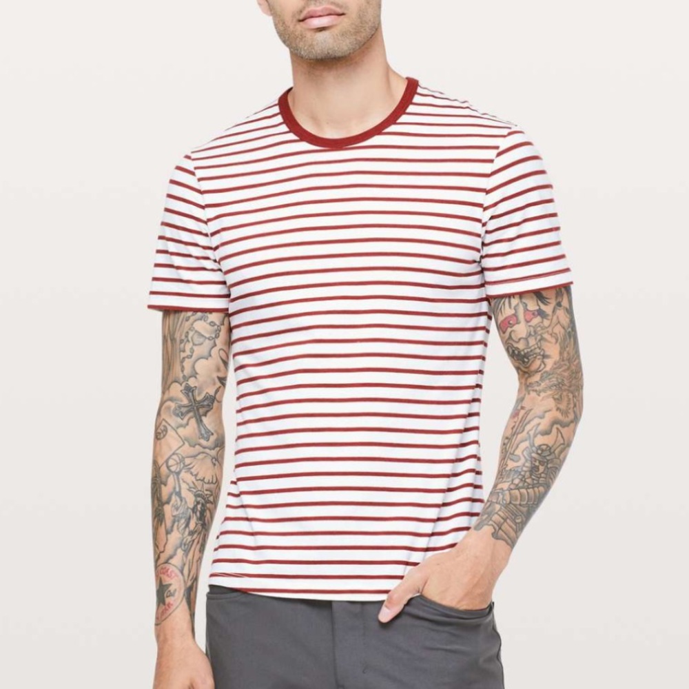 Lululemon 5 Year Basic Tee (Updated Fit) – Yachtie Stripe White Magma | Size XXL